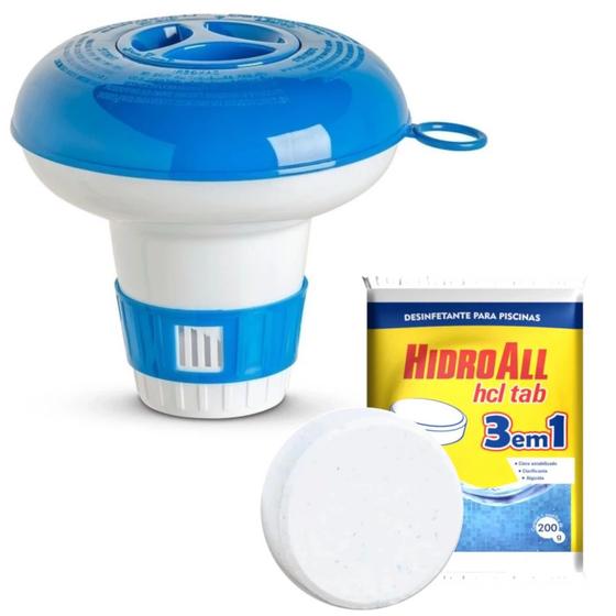 Imagem de Kit Mini Flutuador Clorador + Pastilha de Cloro 200 G para Piscinas