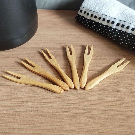 Imagem de Kit Mini Garfos 9cm em Bambu 6 peças