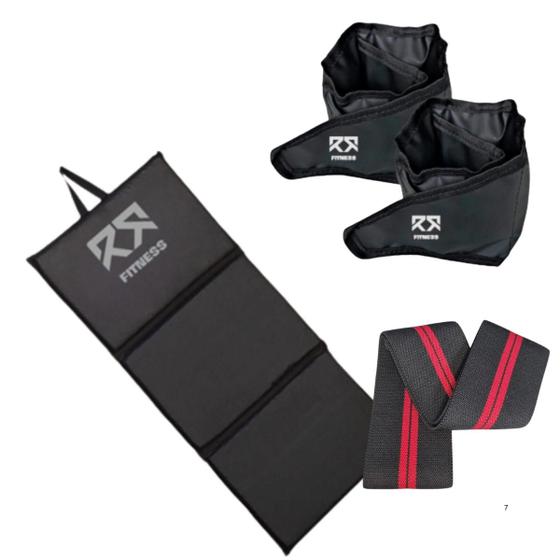 Imagem de Kit Mini Hip Band Forte Faixa Elástica + Par Caneleira Tornozeleira De Peso Profissional + Colchonete Maleta Dobrável D50 De Academia Treino Funcional