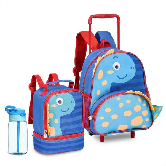 Imagem de Kit Mini Mochila Rodinha Lancheira Térmica Dinossauro Pets
