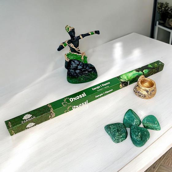Imagem de Kit Mini Oxóssi Altar Quartzo Verde Incenso Incensário Decorativo