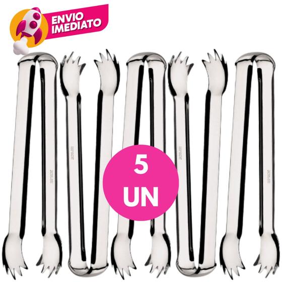 Imagem de Kit Mini Pegador Aço Inox Multiuso Carnes Petisco Gelo Drinks 12,5 cm Em Aço Inox C/02, 03 ou 05 Un.