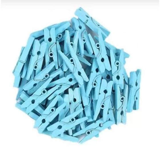 Imagem de Kit Mini Pregador Azul Claro 25mm Madeira Com 100uni - Lextac