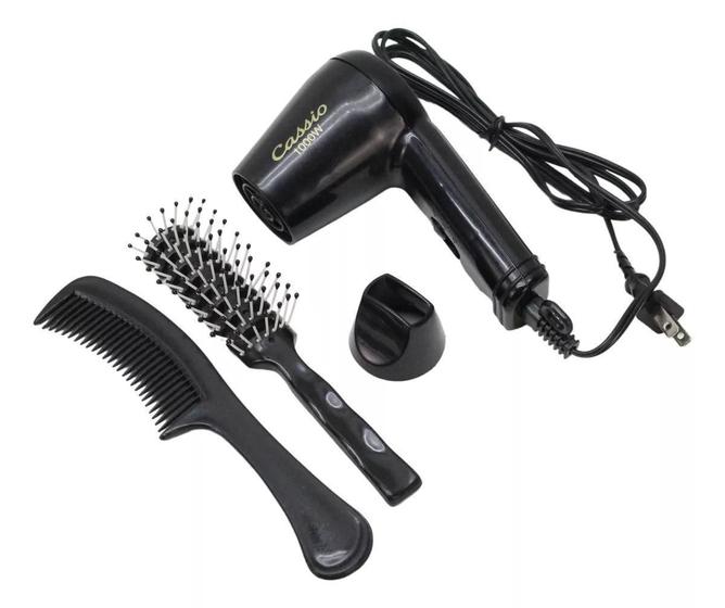 Imagem de Kit Mini Secador De Cabelo Portátil Cassio 1000W Preto