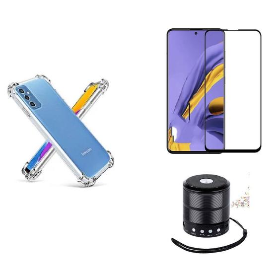 Imagem de Kit Mini Som Bluetooth Samsung M52 + Capa Anti Impacto + Película Vidro 3D