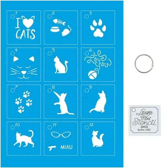 Imagem de Kit Mini Stencil Gatos Com 14 Peças 4,5cm STMI-010 Litoarte