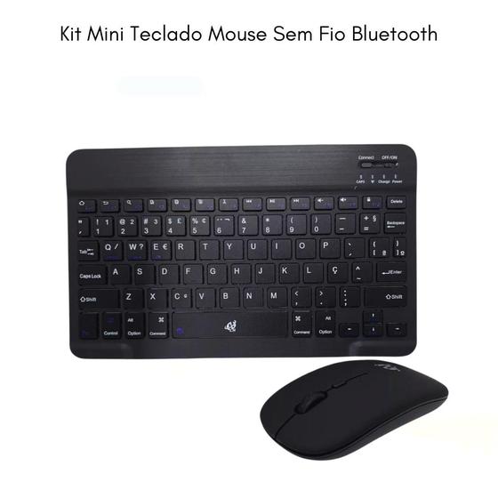 Imagem de Kit Mini Teclado Mouse Sem Fio Bluetooth Notebook Pc Tablet