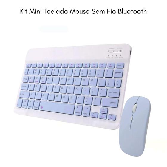 Imagem de Kit Mini Teclado Mouse Sem Fio Bluetooth Notebook Pc Tablet