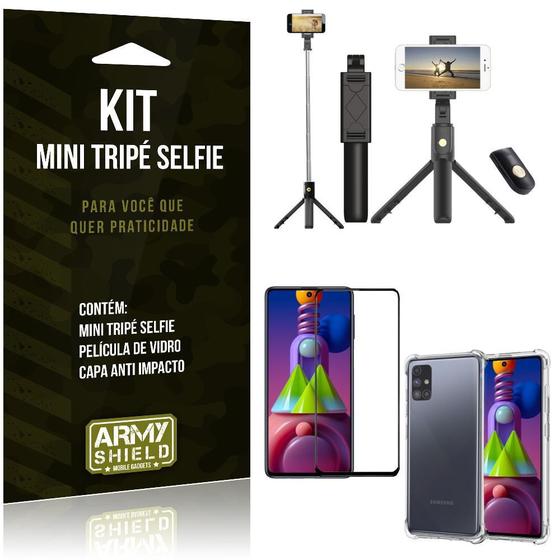Imagem de Kit Mini Tripé Selfie Bluetooth para Galaxy M51 6,67" + Capa + Película 3D
