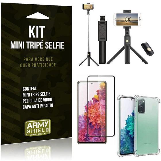 Imagem de Kit Mini Tripé Selfie Bluetooth para Galaxy S20 FE 6,5" + Capa + Película 3D
