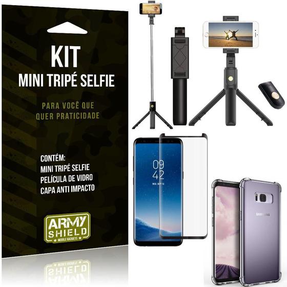 Imagem de Kit Mini Tripé Selfie Galaxy S8 +Capa Anti+Película Vidro