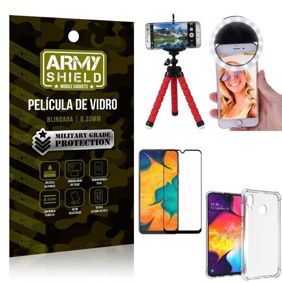 Imagem de Kit Mini Tripé + Selfie Ring Light Galaxy A30 + Capa Anti Impacto + Película Vidro 3D