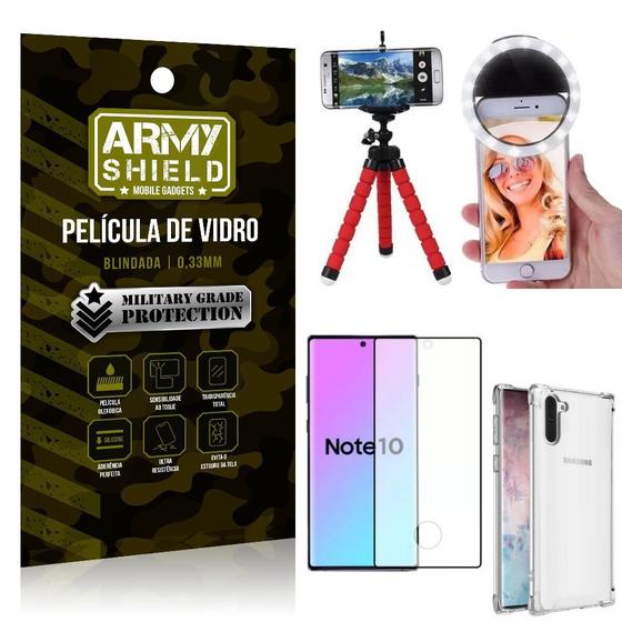 Imagem de Kit Mini Tripé + Selfie Ring Light Galaxy Note 10 + Capa Anti Impacto + Película Vidro 3D