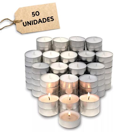 Imagem de Kit mini velas em rechaud para fondue flutuante decorativa branca pequena chá casamento sem cheiro