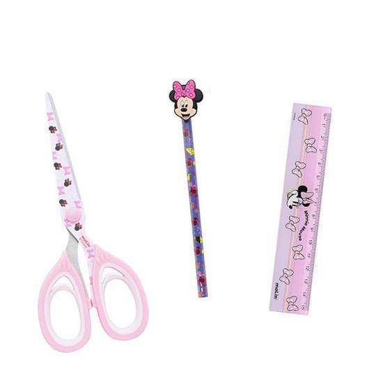 Imagem de Kit Minnie Mouse Tesoura Office +Régua 15Cm + Lápis Hb Preto