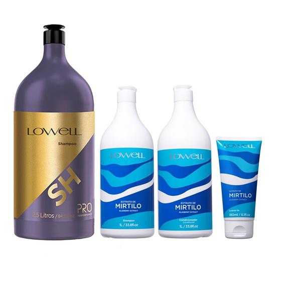 Imagem de Kit Mirtilo shampoo + Condicionador 1 Litro + Leave-in 180 Ml + Shampoo Lavatório 2,5l Lowell