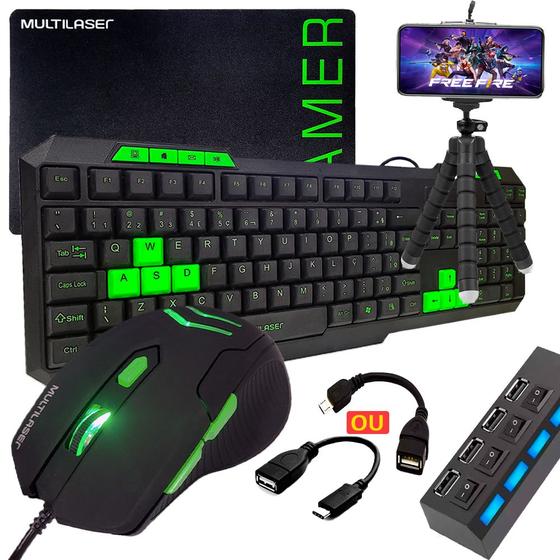 Imagem de Kit Mobilador Gamer Para Celular Teclado Gamer + Mouse óptico + Hub Usb + Mousepad + Tripé + Cabo OTG