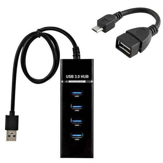 Imagem de Kit Mobilador Hub Usb 4 Portas E Cabo Otg Para Celular