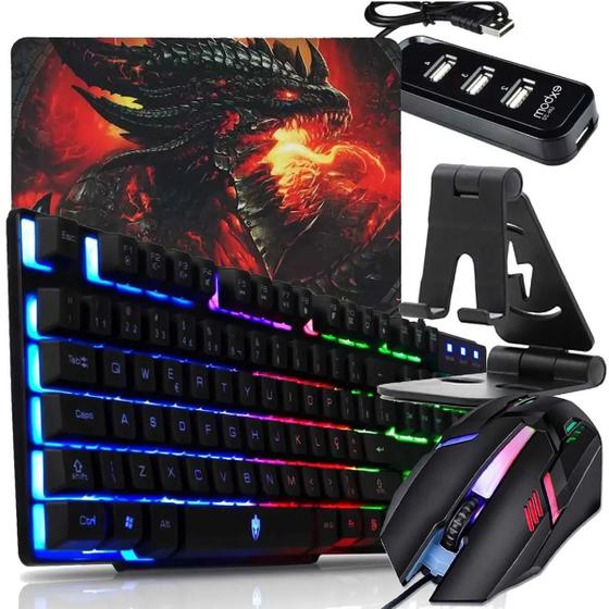 Imagem de Kit Mobilador Para Celular Gamer Com Tripe Mouse Teclado Led