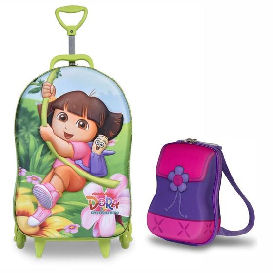 Imagem de Kit Mochila 3D c/3 Rodinhas e Lancheira Dora Aventureira Maxtoy