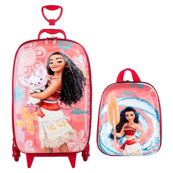 Imagem de Kit Mochila 3D De Rodinhas + Lancheira Princesa Moana Rosa