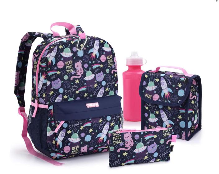 Imagem de Kit Mochila 5 Peças Galaxy Seanite Infantil Menina Estojo Lancheira Garrafa