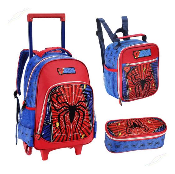 Imagem de Kit Mochila Aranha Spider Denlex Lancheira Estojo Dl1374