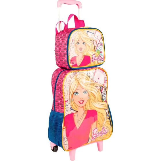 Imagem de Kit mochila Barbie infantil rodinhas com lancheira e estojo Sestini