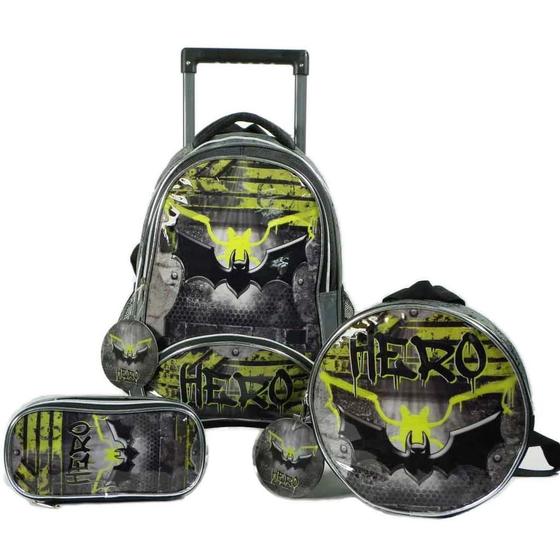 Imagem de Kit Mochila Bat Morcego Masculina Infantil De Rodinhas Escolar - DLX