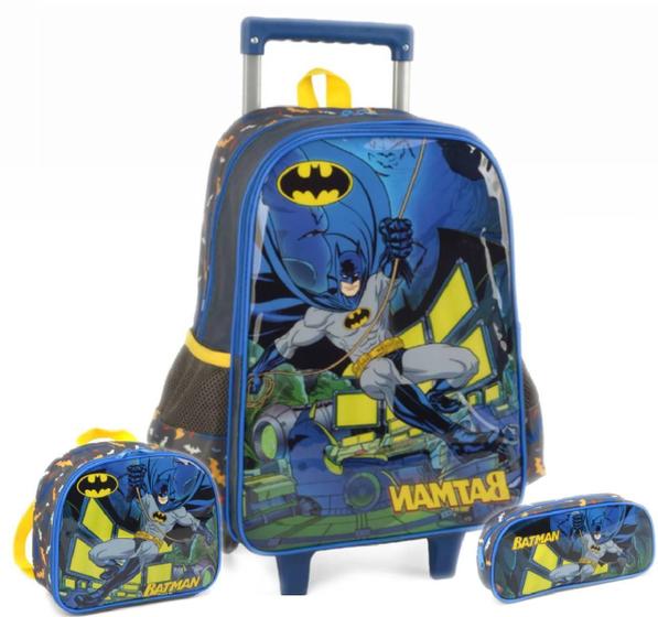 Imagem de Kit Mochila Batman De Rodas Com Lancheira E Estojo Escolar