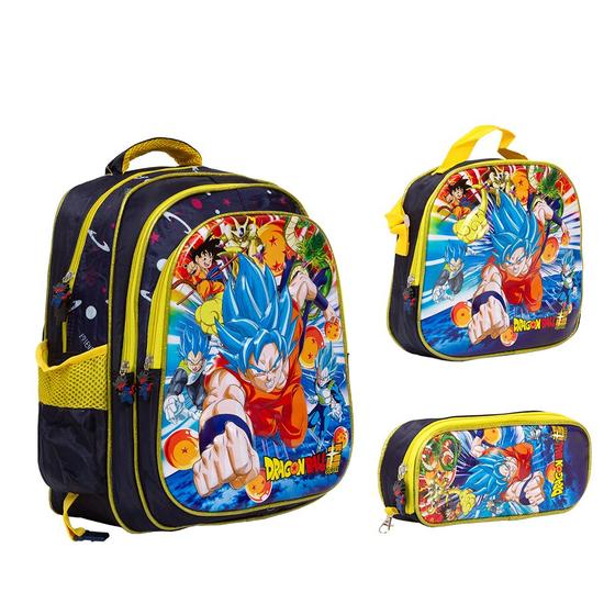 Imagem de Kit Mochila Bolsa 3D Dragon Ball Desenho 3 Peças Passeio