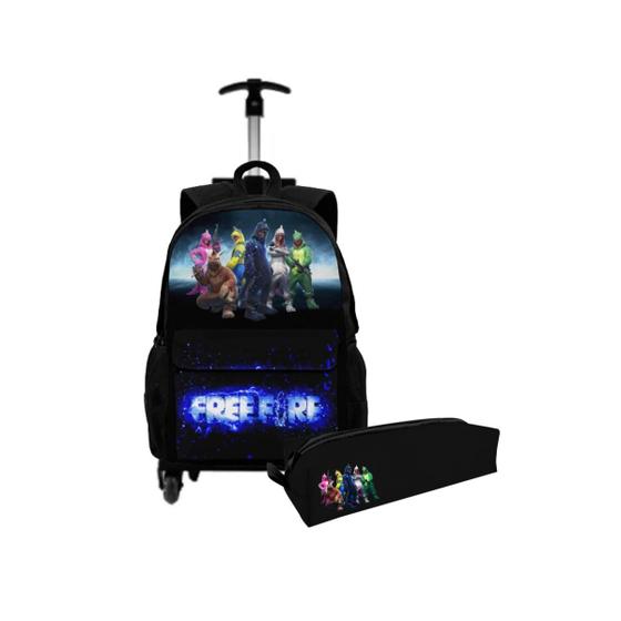 Imagem de Kit Mochila Bolsa Escolar Com Carrinho Rodinha Com Estojo Para Puxar Infantil Criança Adolescente Personagem