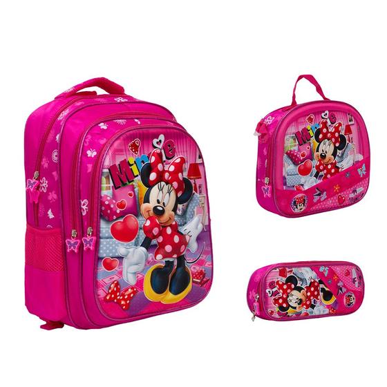 Imagem de Kit Mochila Bolsa Infantil Feminina Minnie Costas Passeio