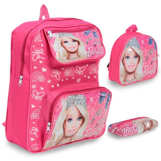 Imagem de Kit Mochila Bolsa Infantil Menina Barbie Costas Resistente