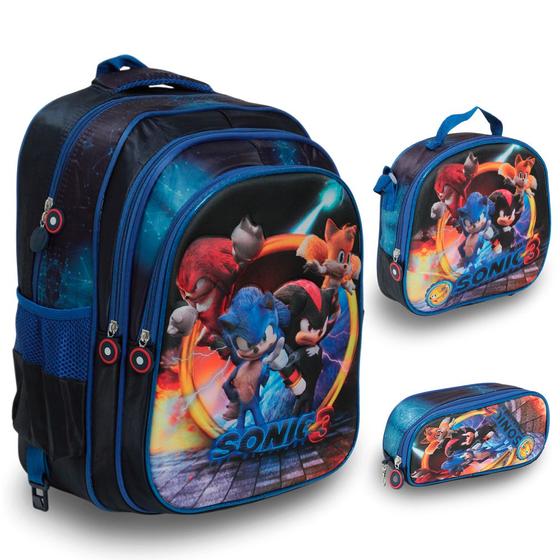 Imagem de Kit Mochila Bolsa Infantil Sonic 3D Costas Reforçada Grande