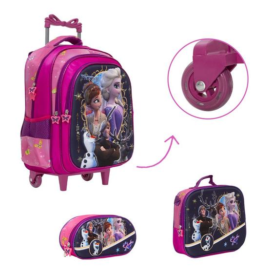 Imagem de Kit Mochila Bolsa Rodinha Frozen Escolar Infantil