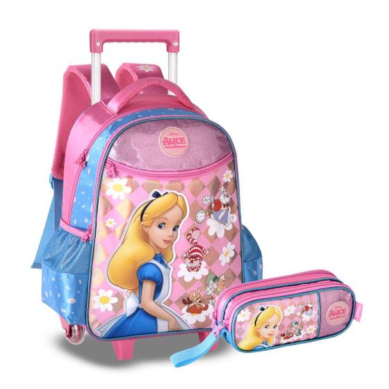 Imagem de Kit Mochila C/ Rodinhas Alice no País das Maravilhas + Estojo Duplo Infantil Escolar - Clio