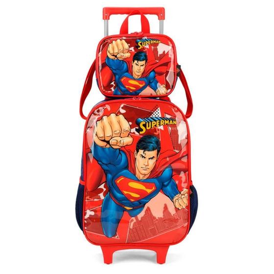 Imagem de Kit Mochila Car + Lancheira Super Man Vermelho Luxcel