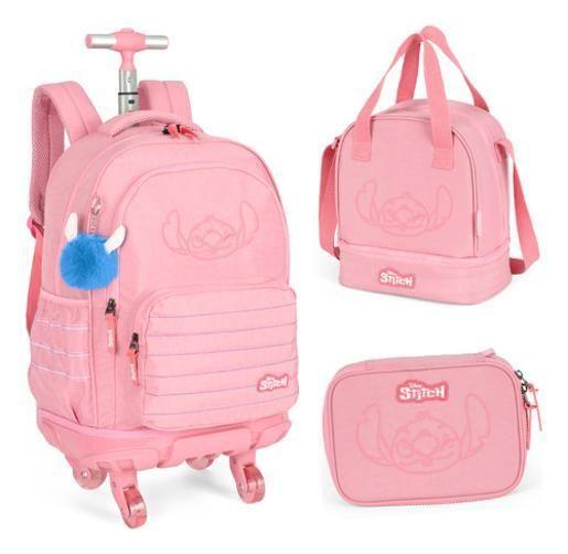 Imagem de Kit Mochila Carrinho 360 Com Chaveiro Porta Notebook Stitch