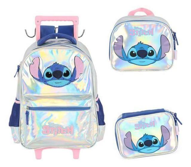 Imagem de Kit Mochila Carrinho Alça Costas Stitch Metalizado - Luxcel