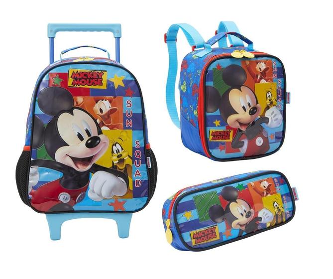 Imagem de Kit Mochila Carrinho E Rodas Lancheira E Estojo Mickey Mouse