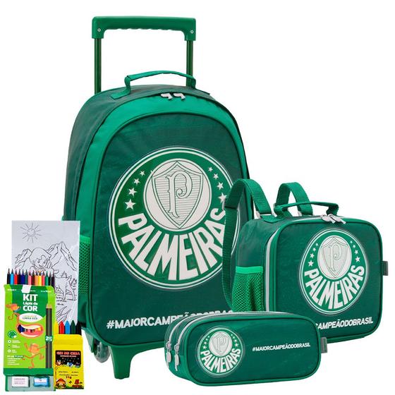 Imagem de Kit Mochila Carrinho Estojo Lancheira Palmeiras