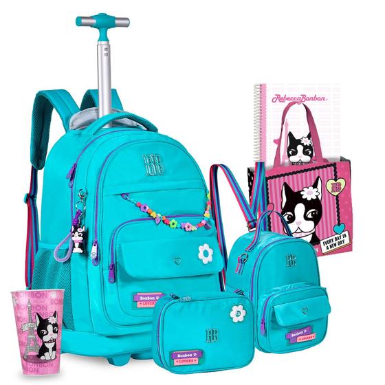 Kit Mochila Carrinho Estojo Lancheira Rebecca Bonbon Escolar Bolsa Caderno Copo Original RB Chaveiro Menor preço em Kit Mochila Carrinho Estojo Lancheira Rebecca Bonbon Escolar Bolsa Caderno Copo Original RB Chaveiro