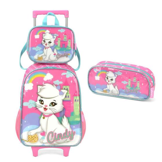 Imagem de Kit Mochila Carrinho Gatinha Gata Cindy+Lancheira+estojo