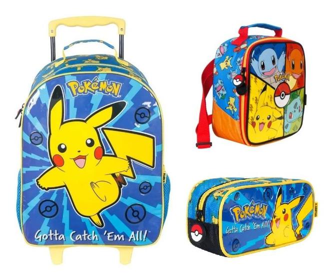 Imagem de Kit Mochila Carrinho Lancheira e Estojo Pokemon - Xeryus