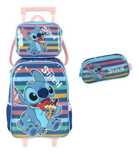 Imagem de Kit Mochila Carrinho Lancheira Estojo Original Stitch