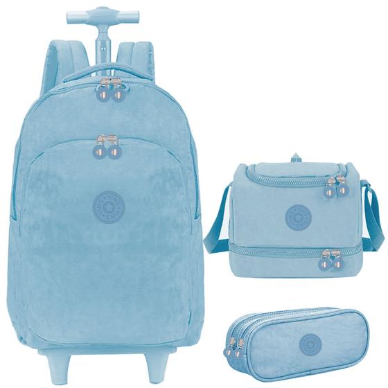 Kit mochila carrinho, lancheira térmica e estojo nylon 17" Menor preço em Kit mochila carrinho, lancheira térmica e estojo nylon 17"