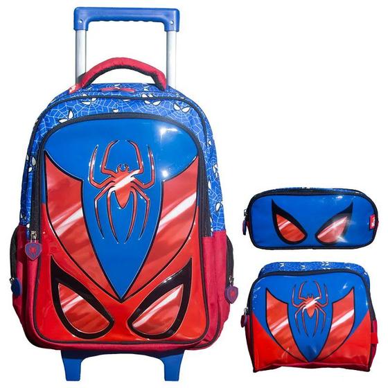 Imagem de Kit mochila carrinho, lancheira térmica e estojo Spider 17"