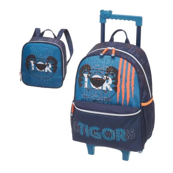 Imagem de Kit Mochila Carrinho Lancheira Tigor T Tigre Cool Vibes Azul