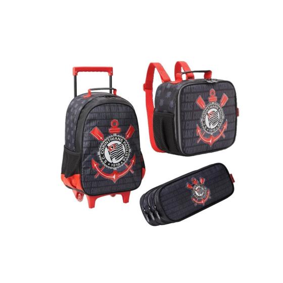 Imagem de Kit Mochila Carrinho Mais Lancheira E Estojo Corinthians